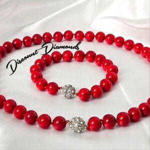 Red 10mm South Sea Shell Pearls Necklace, Bracelet, Stud Earrings 925 Clasp